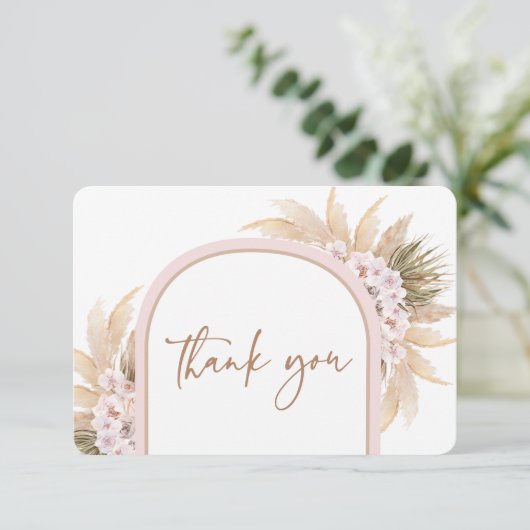 Boho Pink Pampas Grass bedankje Bedankkaart (Staand voorkant)
