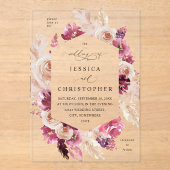 Boho Pink Pampas Grass Floral Wedding Acryl Uitnodigingen (Voorkant)