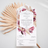 Boho Pink Pampas Grass Floral Wedding All In One Uitnodiging
