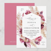 Boho Pink Pampas Grass Floral Wedding Pink Kaart (Voorkant / Achterkant)