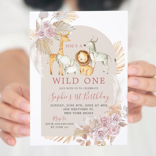 Boho Pink Pampas Grass Wild Op een dag uitnodiging