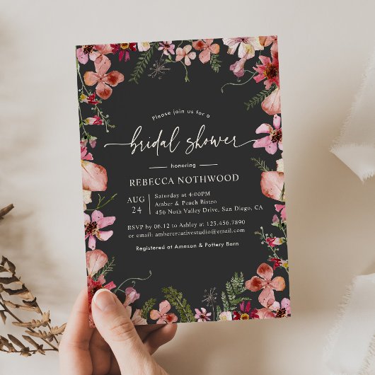 Boho Pink Peach Florals Charcoal Vrijgezellenfeest Kaart
