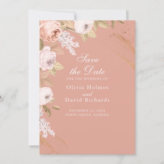 Boho Pink Peonies Save the Date Kaart (Voorkant)