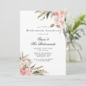 Boho Pink Peony Bridesmaids Luncheon Invites (Staand voorkant)