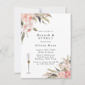 Boho Pink Peony Brunch & Bubble Invitation Kaart (Voorkant)