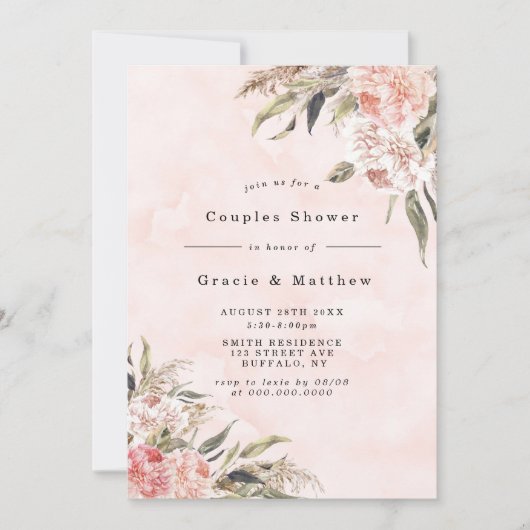 Boho Pink Peony Couples Shower Invitations (Voorkant)