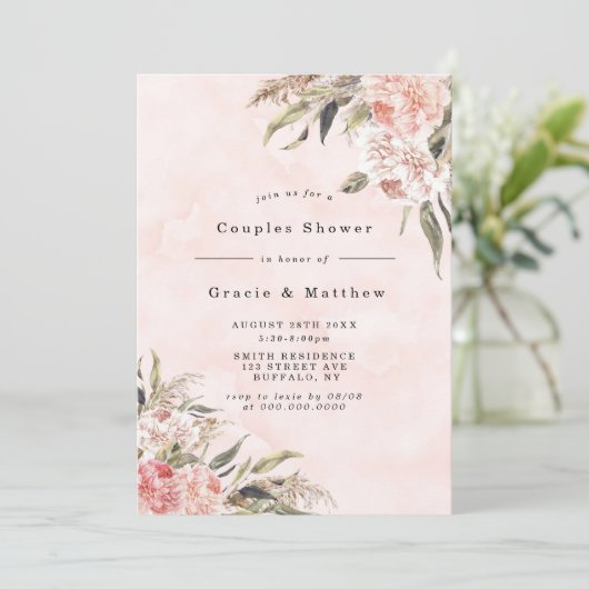 Boho Pink Peony Couples Shower Invitations (Staand voorkant)
