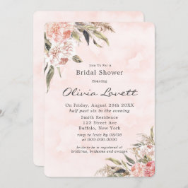 Boho Pink Peony Pampas Bridal Shower Invitations Kaart