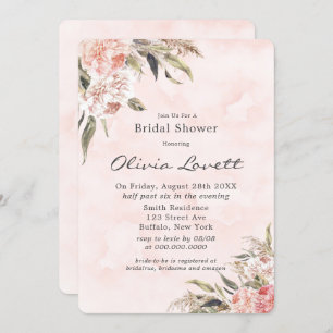 Boho Pink Peony Pampas Bridal Shower Invitations Kaart