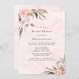 Boho Pink Peony Pampas Bridal Shower Invitations Kaart