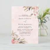 Boho Pink Peony Pampas Grass Wedding Kaart (Staand voorkant)