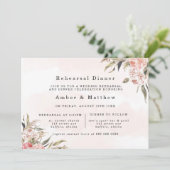 Boho Pink Peony Pampas Rehearsal Dinner Kaart (Staand voorkant)