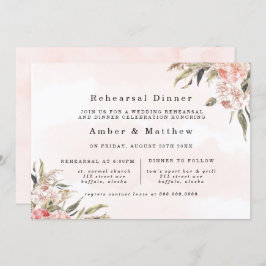 Boho Pink Peony Pampas Rehearsal Dinner Kaart