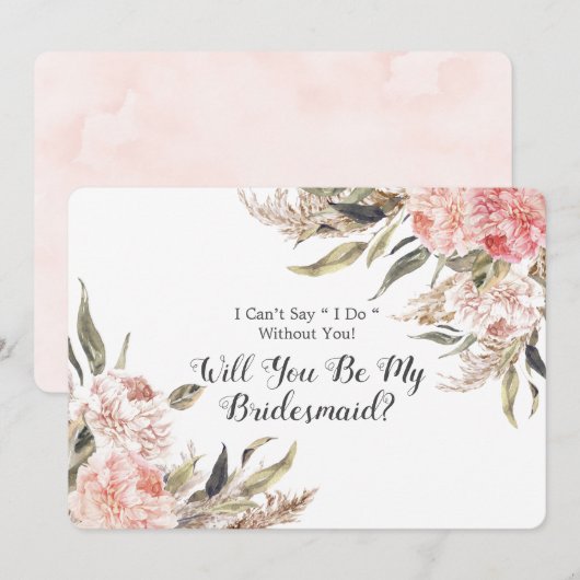 Boho Pink Peony Pampas zal je mijn Bridesmaid zijn Kaart (Voorkant / Achterkant)