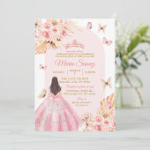 Boho Pink Princess Floral Mexican Quinceañera Kaart (Staand voorkant)