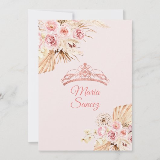 Boho Pink Princess Floral Mexican Quinceañera Kaart (Achterkant)
