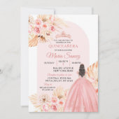 Boho Pink Princess Floral Mis Quince Uitnodiging (Voorkant)