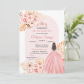 Boho Pink Princess Floral Mis Quince Uitnodiging (Staand voorkant)