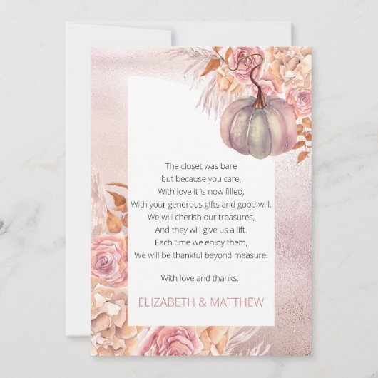 Boho Pink Pumpkin | Baby shower van Pampas Grass G Bedankkaart (Achterkant)