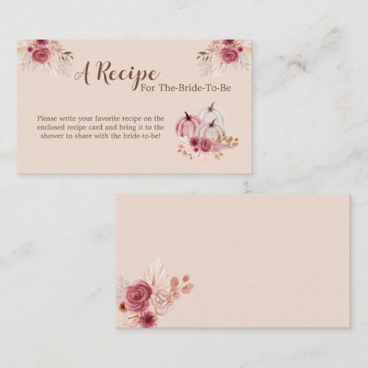 Boho Pink Pumpkin Bridal Recipe Card Insert Informatiekaartje (Voorkant / Achterkant)