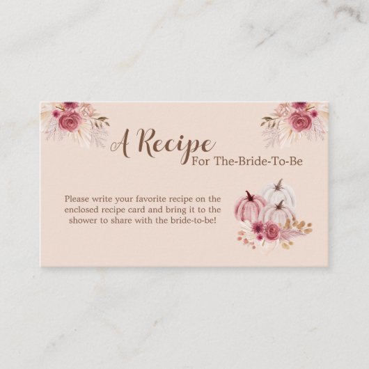 Boho Pink Pumpkin Bridal Recipe Card Insert Informatiekaartje (Voorkant)