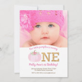 Boho Pink Pumpkin Herfst 1st Birthday Girl Foto Kaart (Voorkant)
