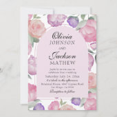 Boho Pink & Purple Floral Watercolor Wedding  Kaart (Voorkant)