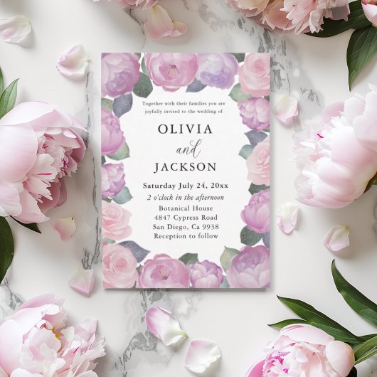 Boho Pink & Purple Floral Wedding Kaart