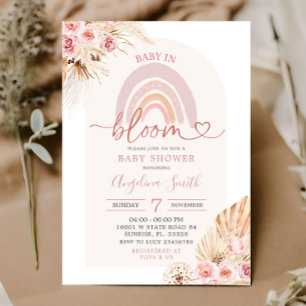 Boho Pink Rainbow Baby in Bloom Baby shower Invita Kaart