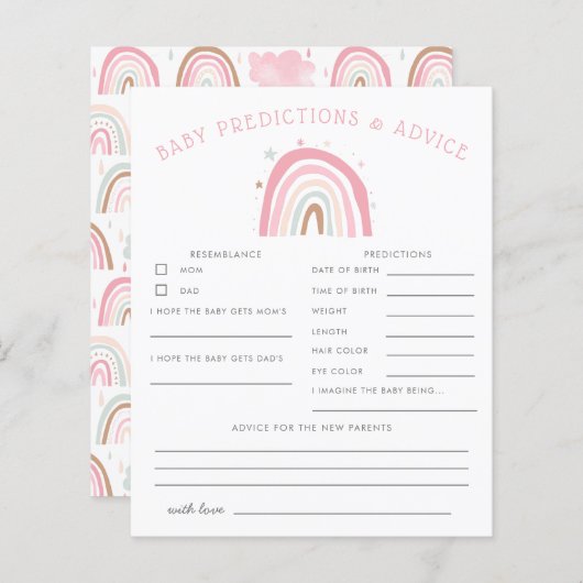Boho Pink Rainbow Baby Predications & Advice Kaart (Voorkant / Achterkant)