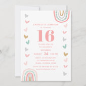 Boho Pink Rainbow Modern 16th Birthday Party Kaart (Voorkant)