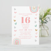 Boho Pink Rainbow Modern 16th Birthday Party Kaart (Staand voorkant)