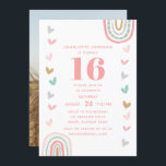 Boho Pink Rainbow Modern 16th Birthday Party Kaart<br><div class="desc">Boho Paarse Rainbow Modern 16th Birthday Party Invitations biedt je moderne uitnodiging voor de zestiende verjaardag in een paars boho regenboog en hart lijst en je favoriete foto aan de achterkant. Ideaal om familie en vrienden uit te nodigen voor je viering. Eenvoudige DIY (Doe het zelf) door de tekst in...</div>