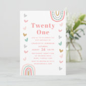 Boho Pink Rainbow Modern 21st Birthday Party Kaart (Staand voorkant)