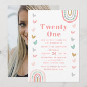 Boho Pink Rainbow Modern 21st Birthday Party Kaart (Voorkant / Achterkant)