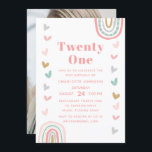 Boho Pink Rainbow Modern 21st Birthday Party Kaart<br><div class="desc">Boho Pink Rainbow Modern 21st Birthday Party Invitations biedt je moderne 21e verjaardag uitnodigingen aan in een roze boho regenboog en hartslag lijst en je favoriete foto aan de achterkant. Ideaal om familie en vrienden uit te nodigen voor je viering. Eenvoudige DIY (Doe het zelf) door de tekst in de...</div>