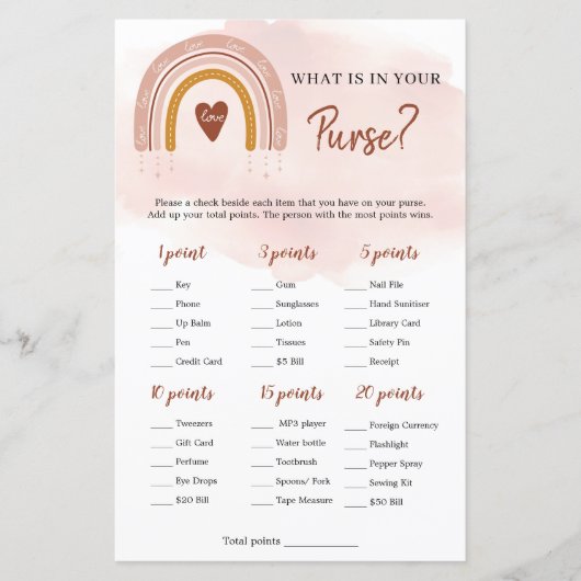 Boho Pink Rainbow Wat in je Purse Game (Voorkant)