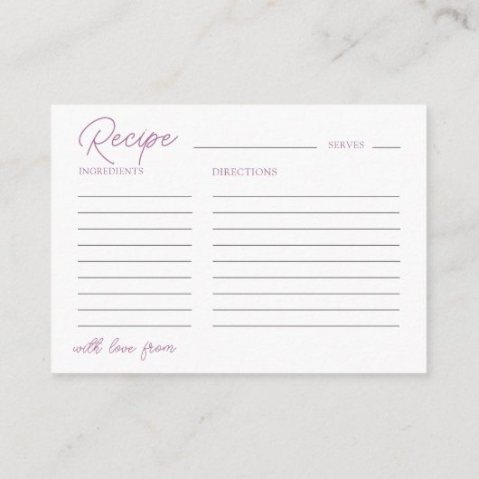 Boho Pink Recipe for the Bride Floral  Informatiekaartje (Achterkant)