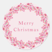 Boho Pink & Red Berry Waterverf Kerstkrans Ronde Sticker (Voorkant)