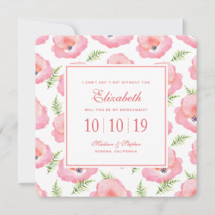 Boho Pink Rose Floral Waterverf - Bridesmaid Kaart
