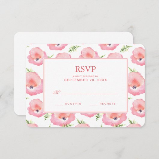 Boho Pink Rose Floral Waterverf - Wedding RSVP (Voorkant / Achterkant)