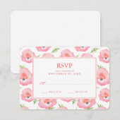 Boho Pink Rose Floral Waterverf - Wedding RSVP Kaartje (Voorkant / Achterkant)