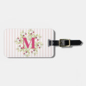 Boho Pink Rose Flowers Monogram Bagagelabel (Voorkant horizontaal)