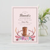 Boho Pink Rustic Cowgirl Boot Verjaardag Kaart (Staand voorkant)