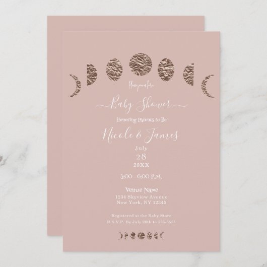 Boho Pink Shine Moon Phases Modern Baby shower Kaart (Voorkant / Achterkant)