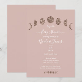 Boho Pink Shine Moon Phases Modern Baby shower Kaart