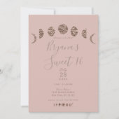 Boho Pink Shine Moon Phases Modern Sweet 16 Party Kaart (Voorkant)