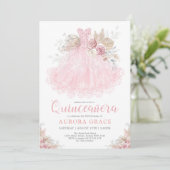 Boho Pink Silver Quinceañera Party Ball Gown Kaart (Staand voorkant)