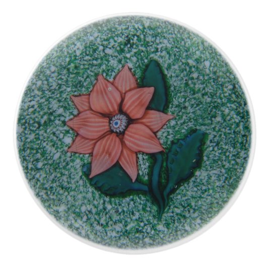 Boho Pink Single Flower Green Sparkle Keramische Knop (Voorkant)