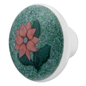 Boho Pink Single Flower Green Sparkle Keramische Knop (Rechts)